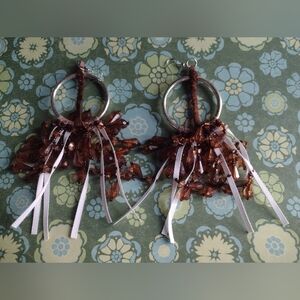 Brown Beaded Hoop Earrings